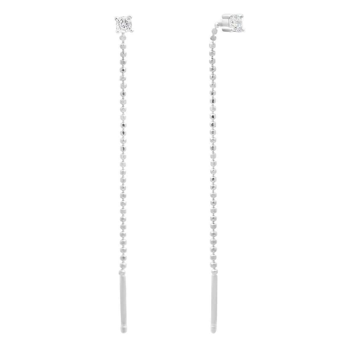 Сережки срібні LoveR протяжки з квадратним фіанітом та ланцюжком-кульками