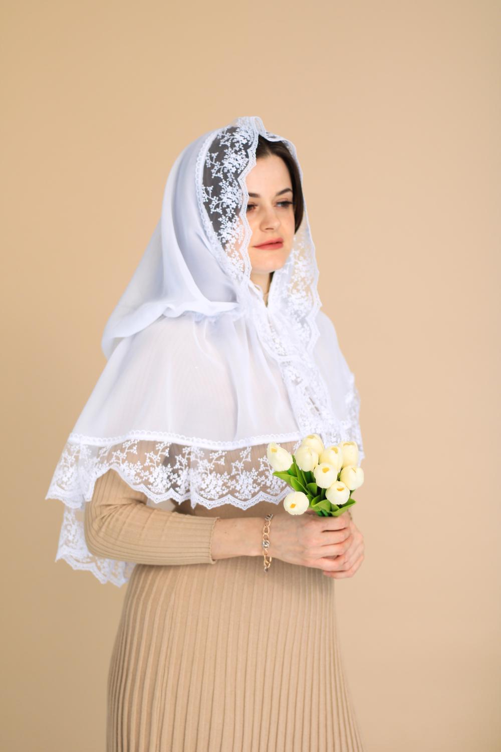 Палантин для храма на голову Белый (п021)