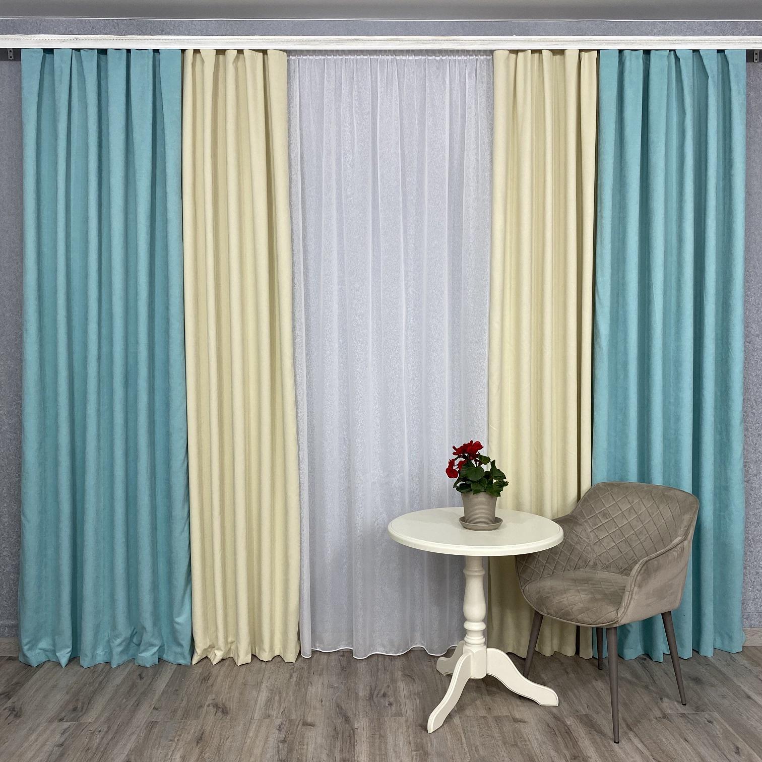 Шторы TG Home Дуэт №450 микровелюр 1,50х2,70 м Мятно-кремовый (450-250/208)