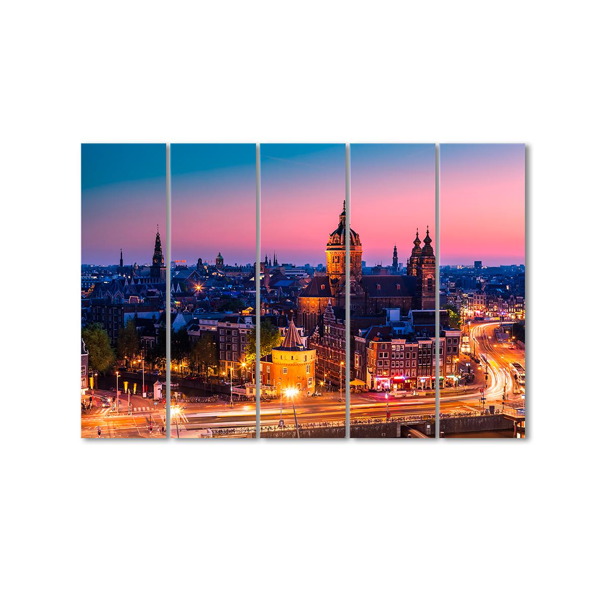 Картина модульная Вечерний Амстердам 5 модулей 120x180 см