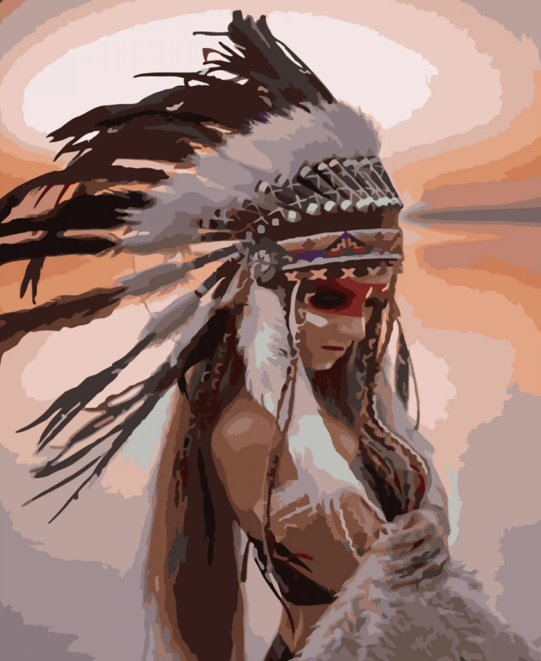 Картина по номерам Strateg Премиум Девушка-индиец с лаком и уровнем 40x50 см (SY6741)