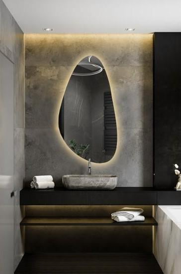 Дизайнерское зеркало камень с задней фоновой подсветкой Lilu 129x70 см