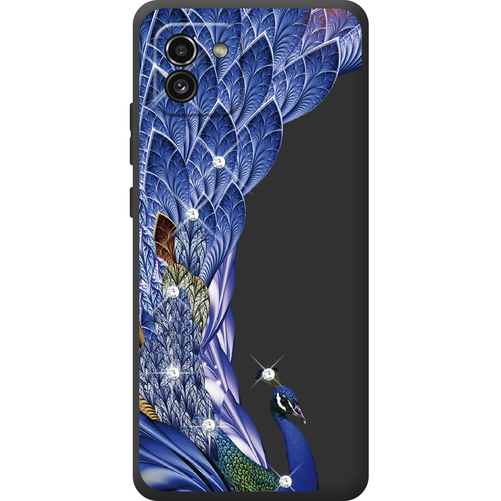 Чехол BoxFace Samsung Galaxy A03 (A035) Павлин со стразами Черный силикон (44031-rs7-44507)