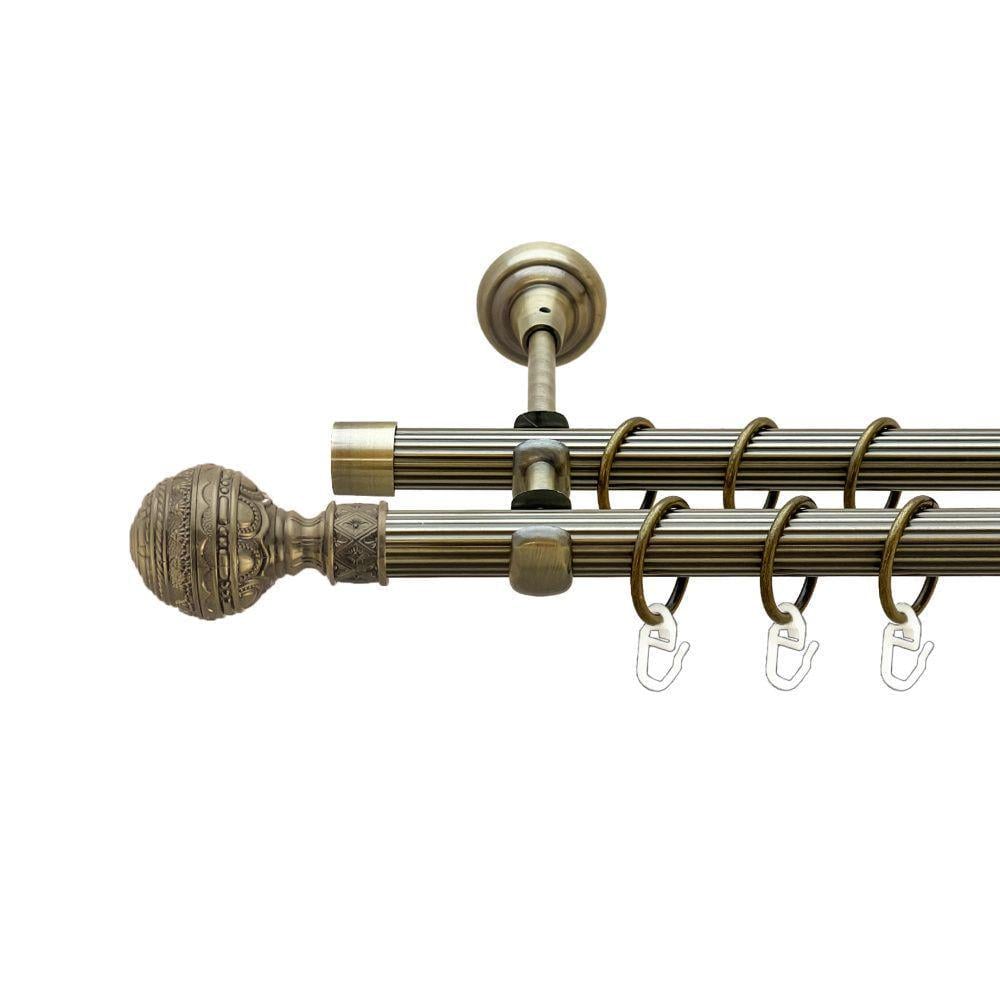 Карниз металлический Orvit Арабеска двухрядный открытый/рифленая труба/кольцо металлическое Антик 19/19 мм 240 см (00-00022047)