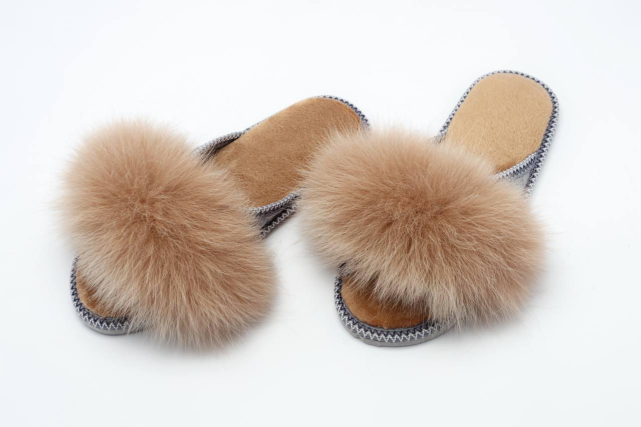 Домашні тапки АЛВАНІ з натуральним хутром р. 36 Світлий шоколад - фото 2