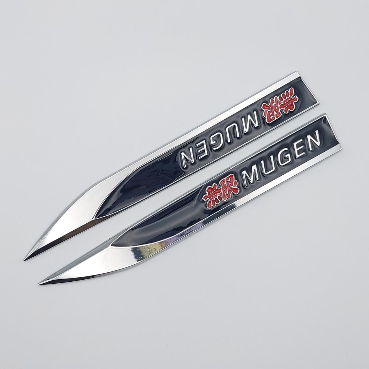 Эмблема на крылья Mugen Honda 15х1,8 см Хром/Черный глянцевый (1749392290)