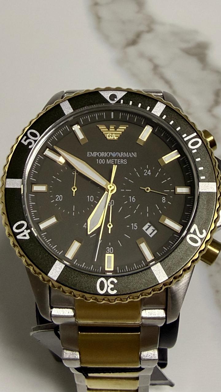 Наручний годинник чоловічий Emporio Armani Diver AR11361 з хронографом Біколор/Чорний
