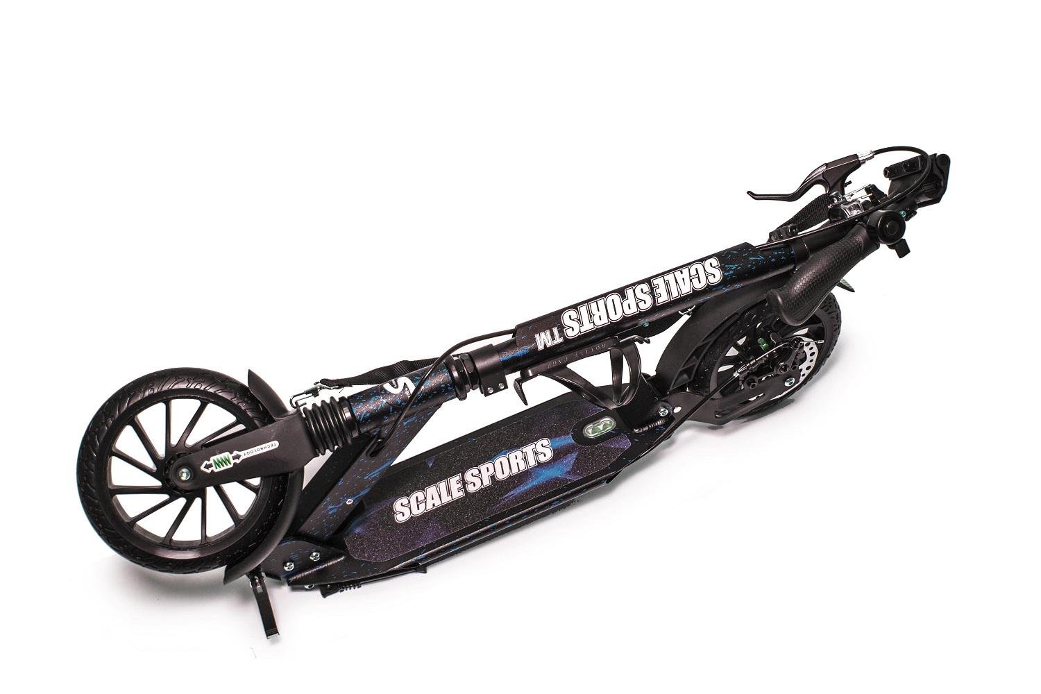 Самокат двухколесный Scale Sports колеса PU 200 мм 2 амортизатора/алюминиевая рама/дисковый тормоз Black (1192181876) - фото 4 Самокат двухколесный Scale Sports колеса PU 200 мм 2 амортизатора/алюминиевая рама/дисковый тормоз Black (1192181876) - фото 4