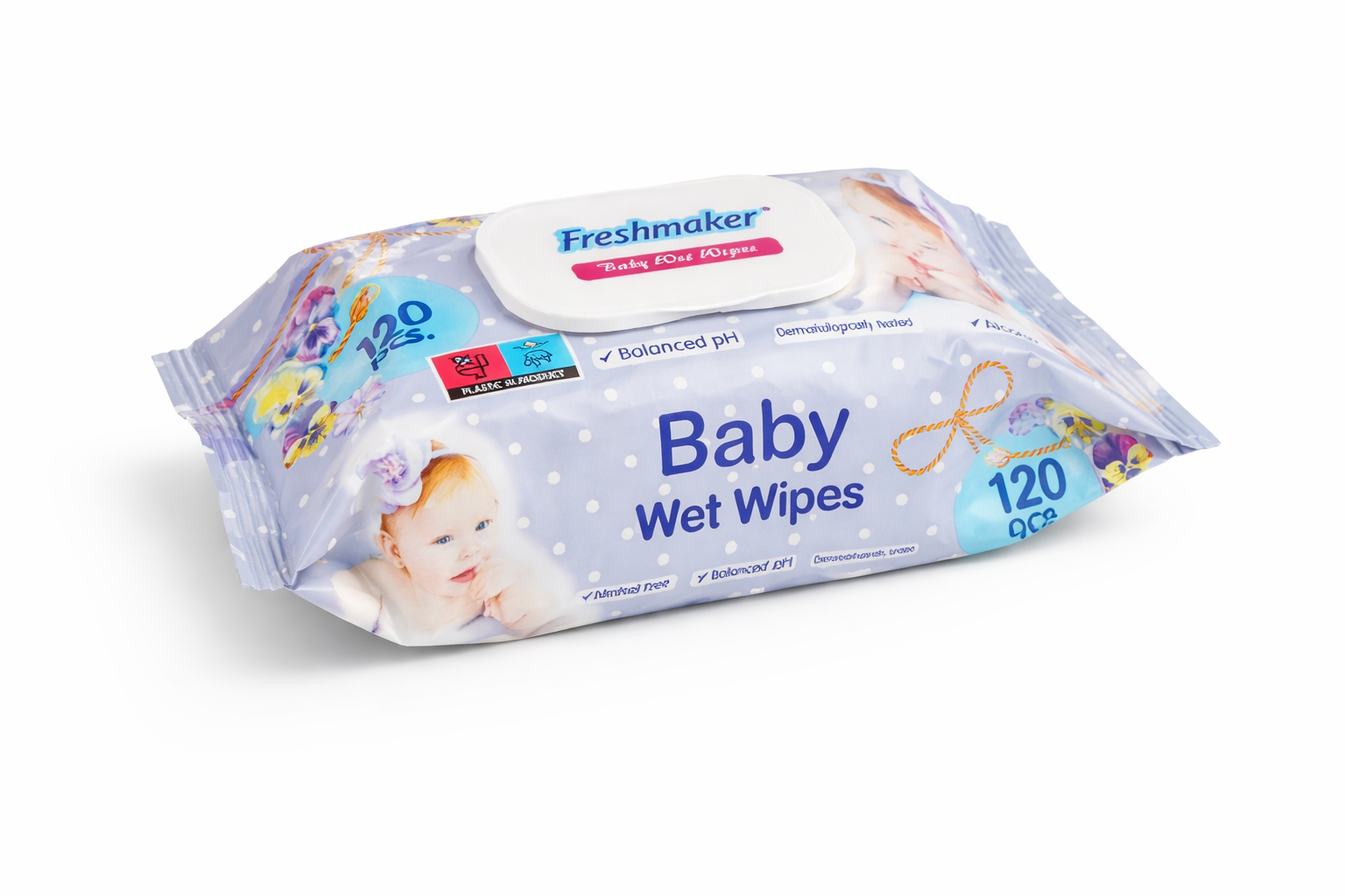 Влажные салфетки детские Freshmaker NEMDIL с клапаном без спирта 120 шт. (32390800)