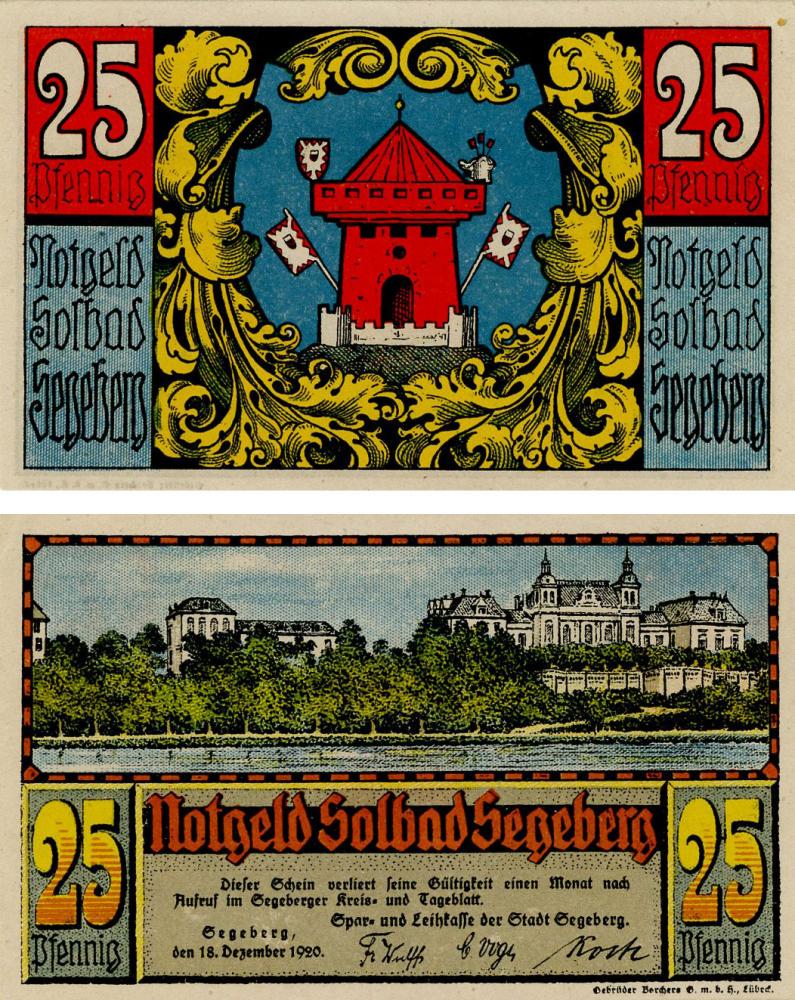 Коллекционная банкнота Германия Нотгельд 25 пфеннигов 1920 F-VF Зегеберг (Б16163)