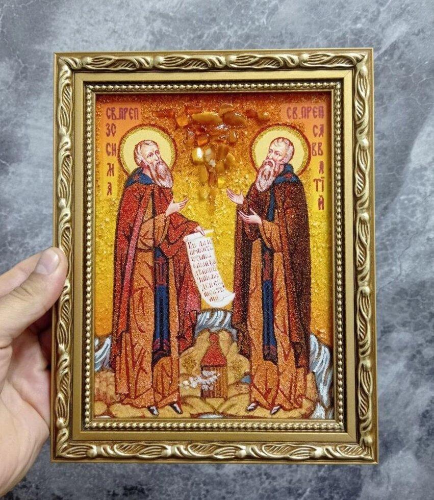 Икона Святые Зосима и Савватий Соловецкие янтарная 30х40 см (М0197-30х40)