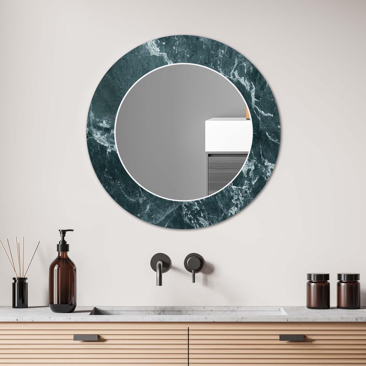 Дзеркало на стіну NovellaPrint з малюнком мармуру кругле 50 см (2021.1)