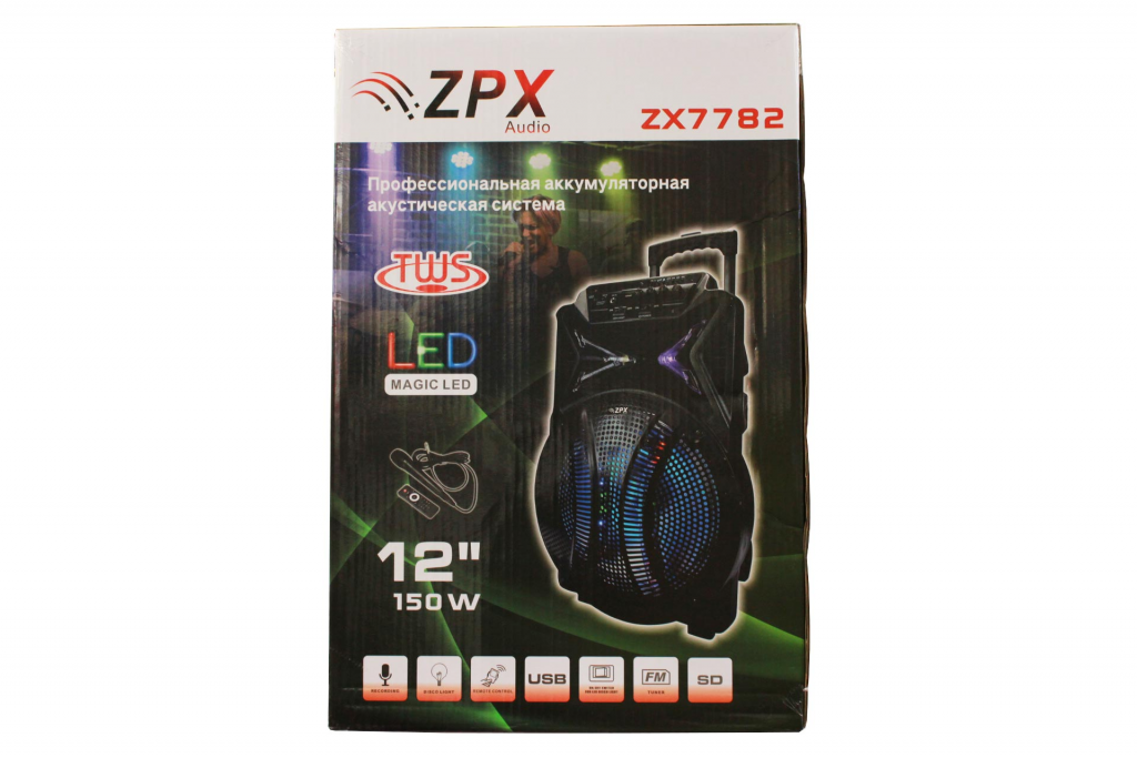 Колонка аккумуляторная ZPX-7782 12" с микрофоном 120 W USB/FM/Bluetooth/TWS (4709320) - фото 2