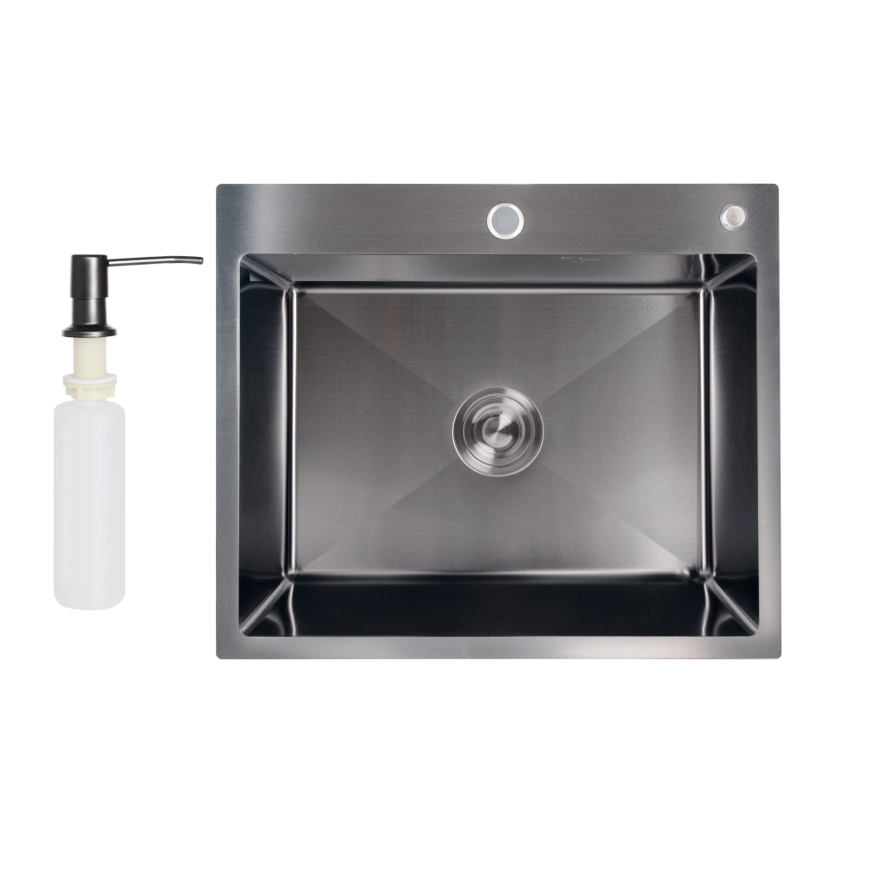 Мойка для кухни интегрированная Lidz Handmade H6050B Brushed Black PVD, 3,0/1,0 мм LDH6050BPVD43621