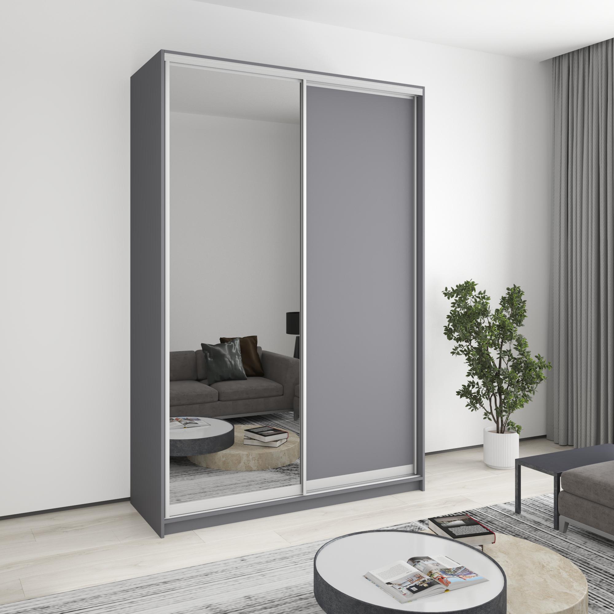 Шафа-купе дводверна MebelStar стандарт AL ДСП/дзеркало 160x45x240 см Антрацит (MBS-3678) Шафа-купе дводверна MebelStar стандарт AL ДСП/дзеркало 160x45x240 см Антрацит (MBS-3678)