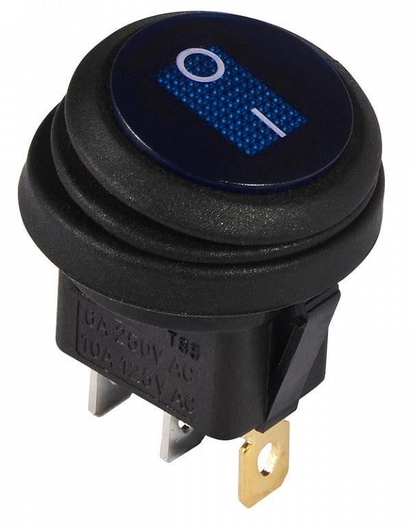 Переключатель круглый АСКО-Укрем KCD1-8-101NW BL/B 1 клавиша 1NO с подсветкой 20 мм 220 V IP65 Cиний неон (A0140040077)