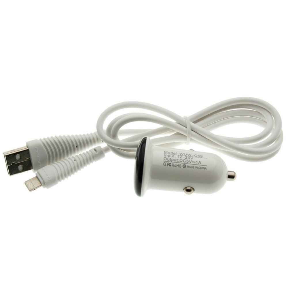 Автомобильное зарядное устройство WUW T21 1USB 1A with Lightning cable White