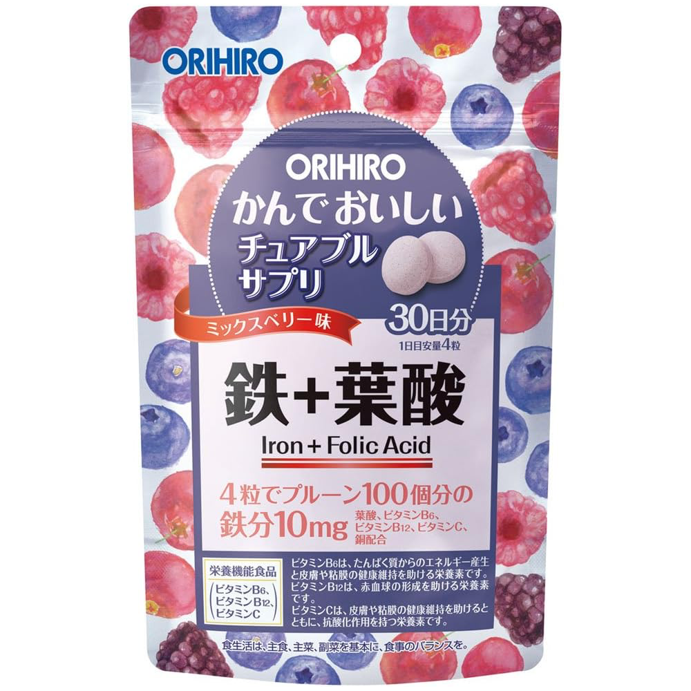 Комплекс железо и фолиевая кислота Orihiro Chewable Iron and Folic Acid жевательный 120 драже (2842038223)
