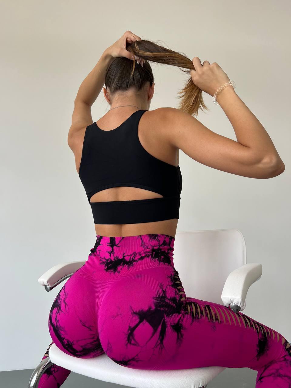 Леггинсы с мраморным принтом и перфорацией L Розовый (KJ05L) - фото 6