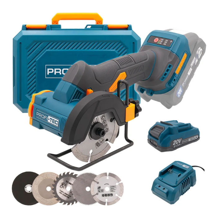 Дискова пила акумуляторна PROFI-TEC PWS390 UltraCore 20 В 390 Вт диск 76 мм 2 акумулятори і зарядний пристрій (PH00560)