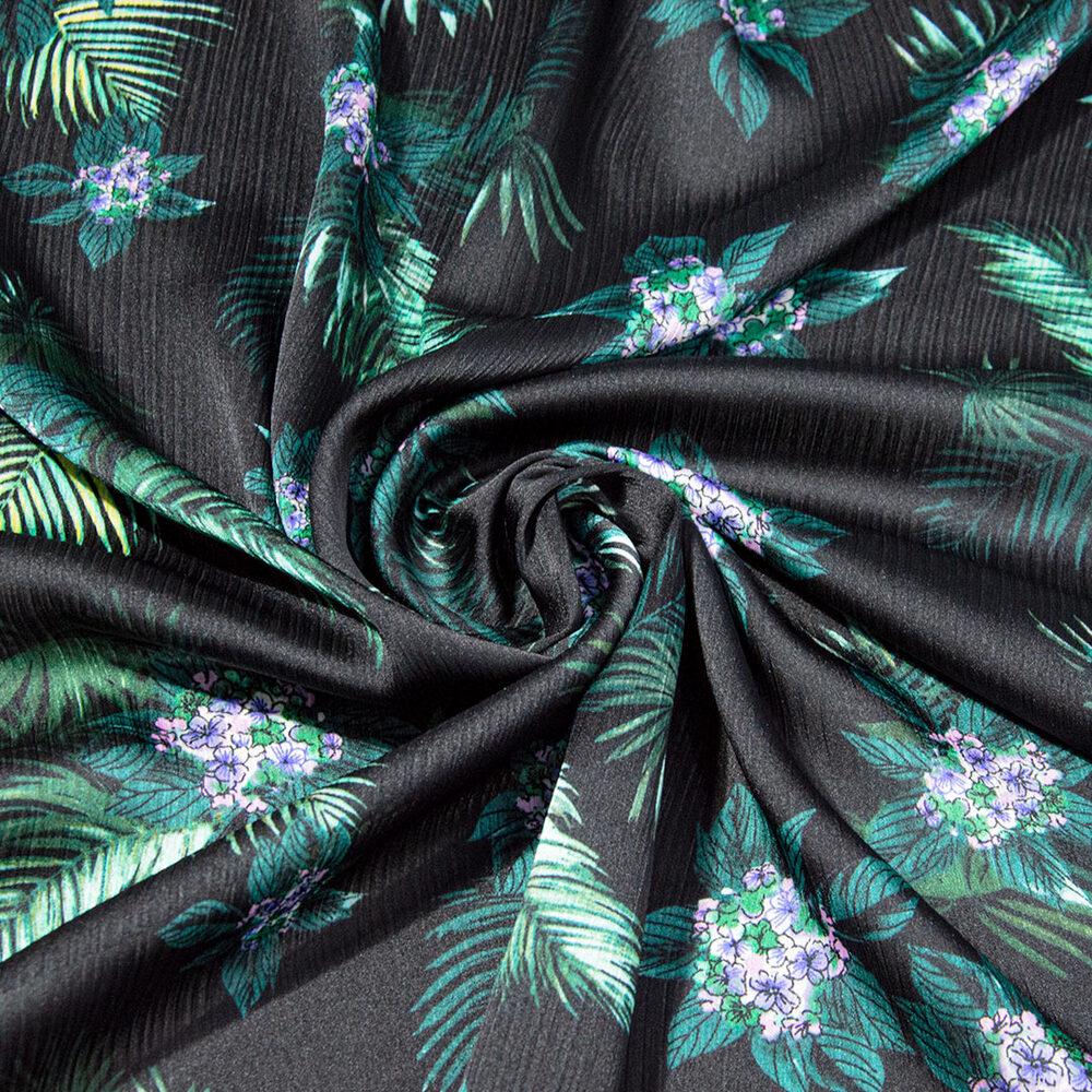 Тканина плательна атлас креш тропікана Чорний (18534)