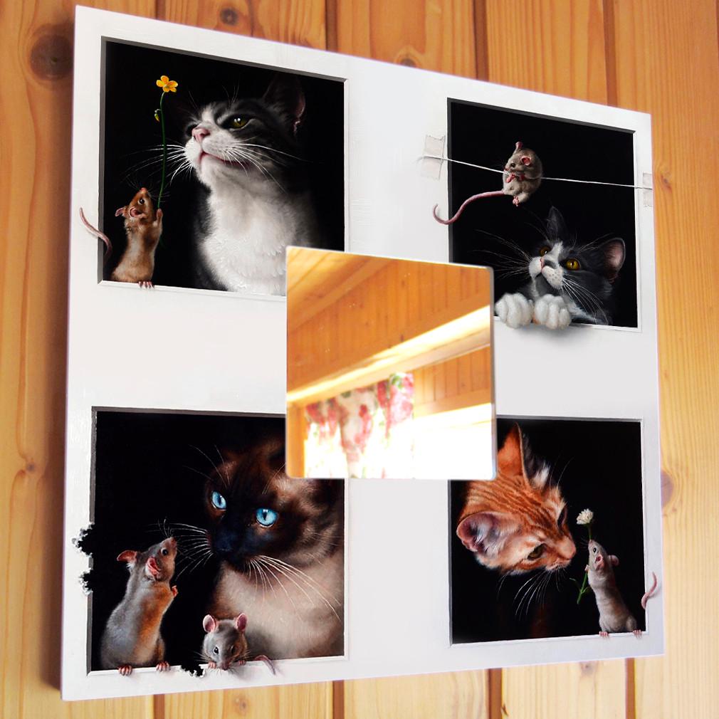 Зеркало декоративное Кошки мышки 260х260 мм (M00736)