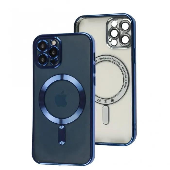 TPU хромовый чехол Fibra Chrome with MagSafe + защита камеры для Apple iPhone 12 Pro (6.1") Blue