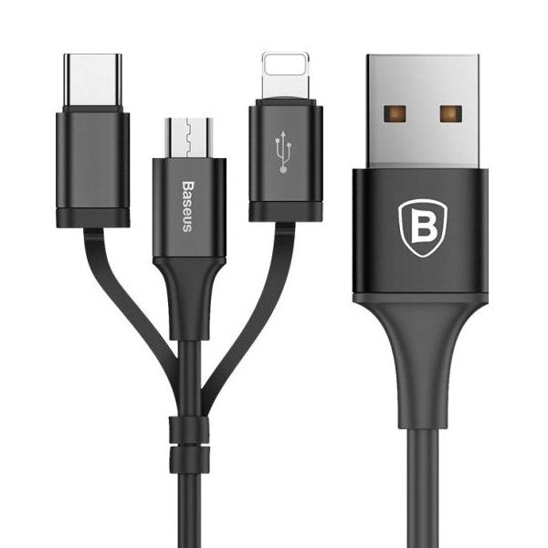 Кабель USB Baseus Excellent 3в1 MicroUSB/Lightning/Type-C 2 А 1,2 м Чорний (CA3IN1-ZY01)