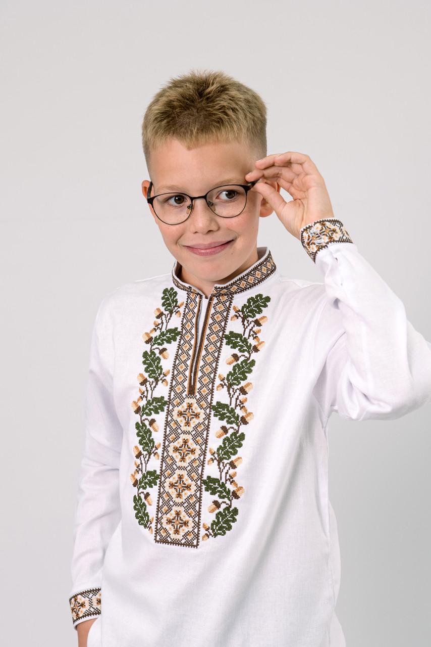 Вышиванка льняная на мальчика с длинным рукавом 158 см Белый (2140668497)