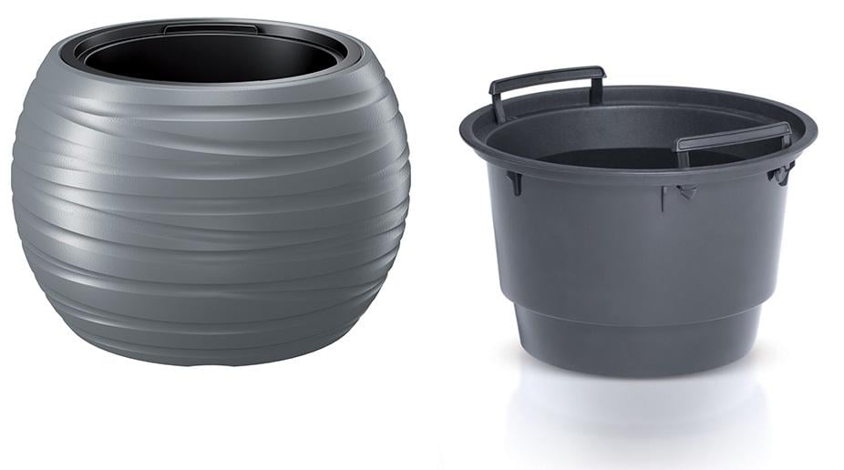 Горшок для цветов Prosperplast MAZE H-26 см круглый с вкладышем Серый