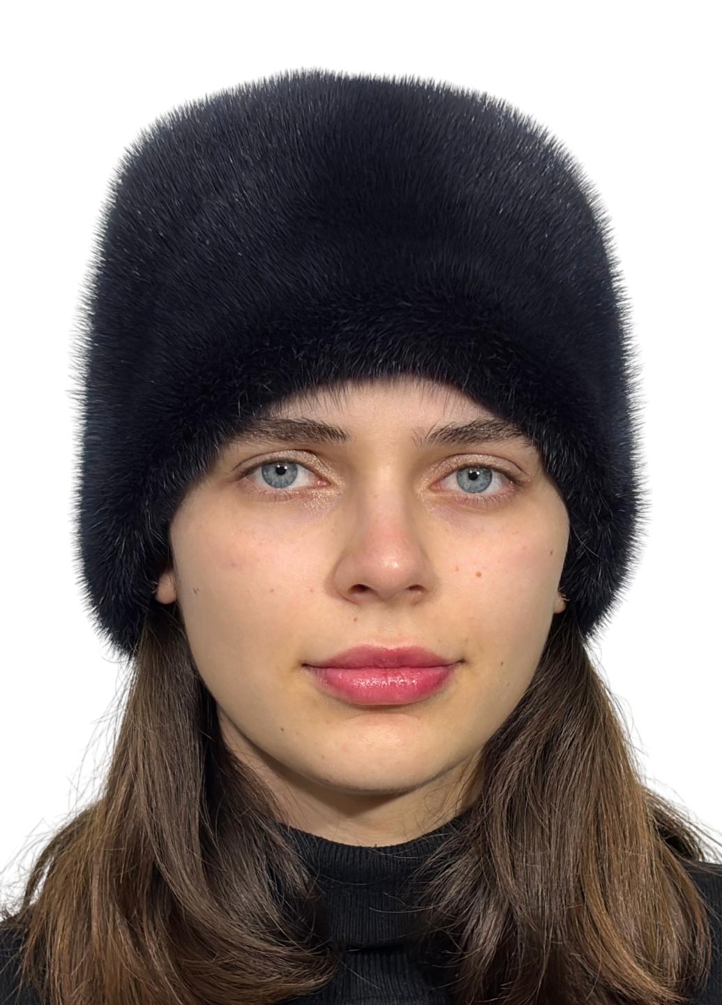 Женская кубанка Меховой стиль Бабочка из натурального меха норки Темный ирис (041/G)
