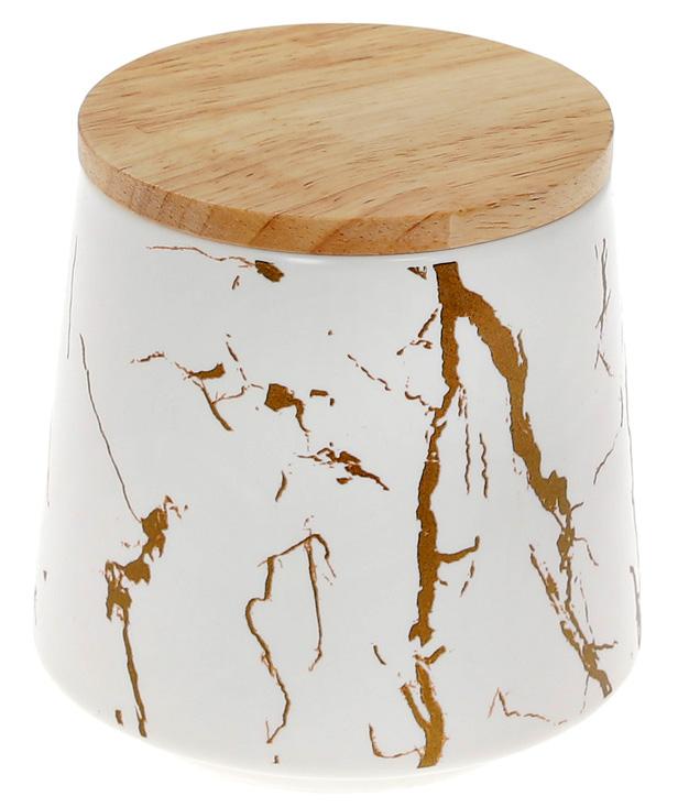 Банка фарфоровая Мраморная Роскошь с бамбуковой крышкой 520 мл Белый/Золотой (BD-805-707)