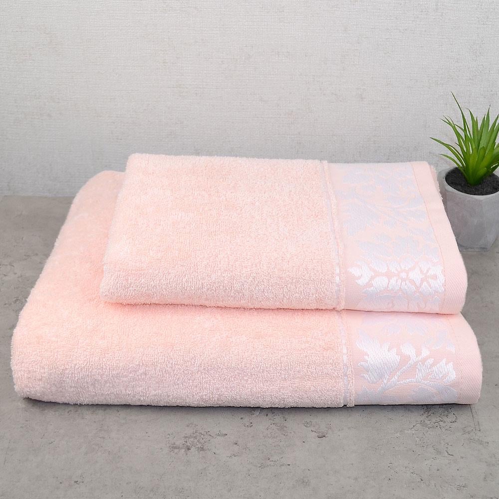 Набор жаккардовых полотенец GM Textile 50х90 см/70х140 см 2 шт. Персиковый (430-Pink-Flare-k2)