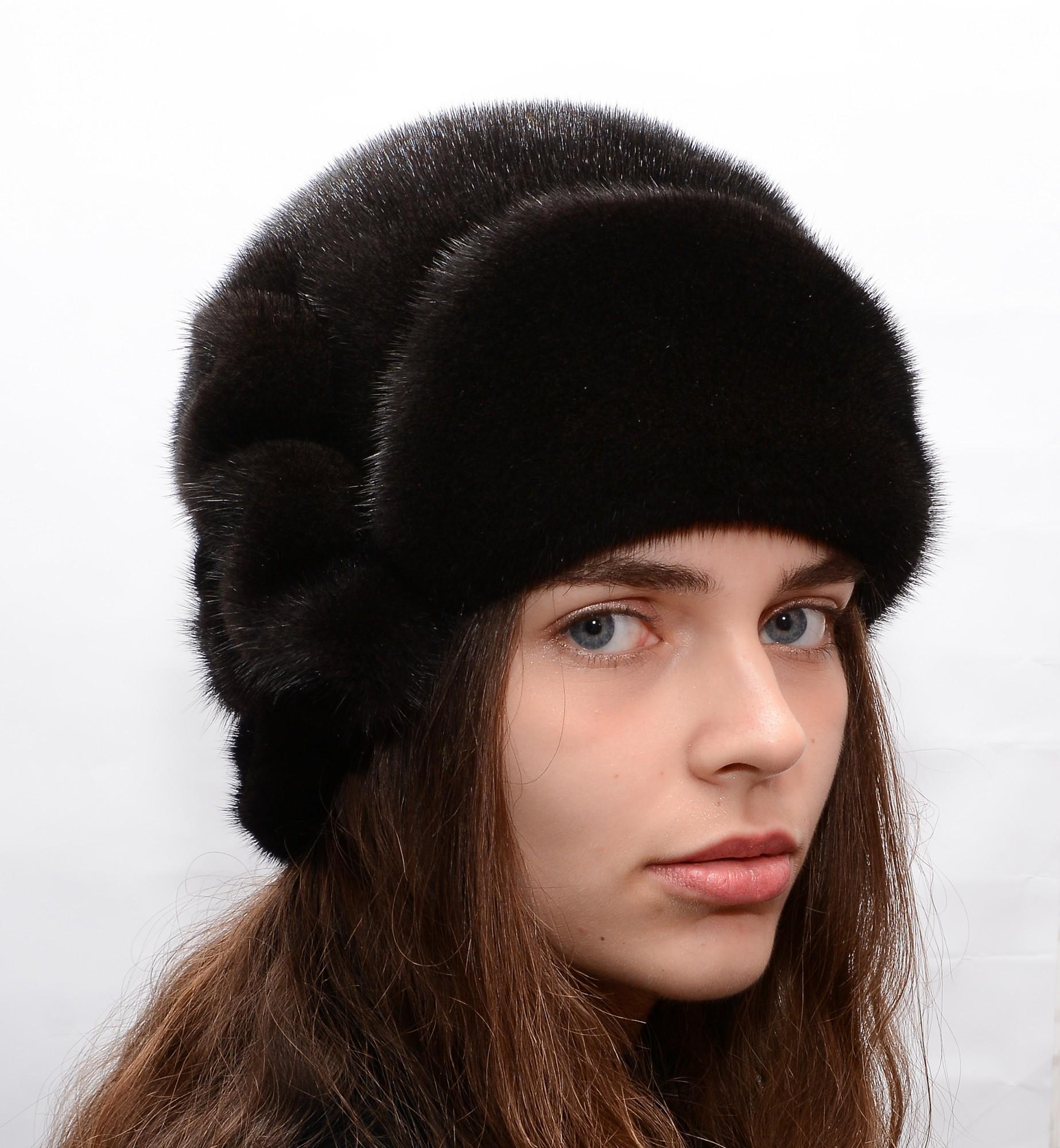 Жіночий капелюх Хутряний стиль Зигзаг з натурального хутра норки M-L Чорний (062/А)