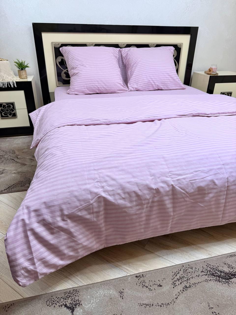 Комплект постільної білизни євро Смужка бавовна 200х220 см Пудра (28838336) - фото 1 Комплект постільної білизни євро Смужка бавовна 200х220 см Пудра (28838336) - фото 1