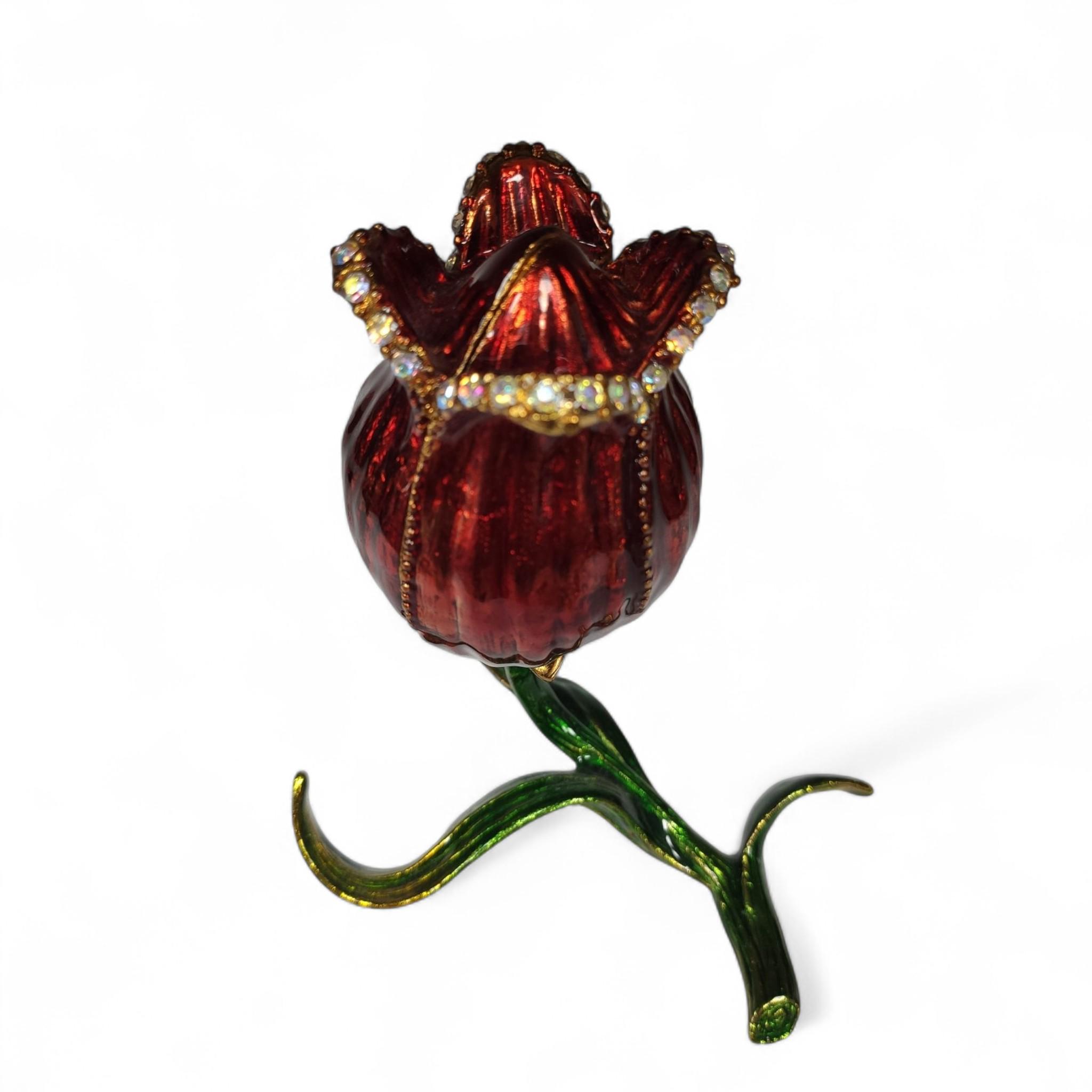 Шкатулка для украшений металлическая Тюльпан с декоративными стразами Красный (B_2028-2Red)