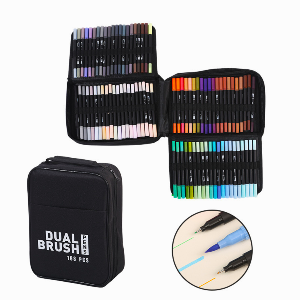 Маркери-пензлі акварельні двосторонні з сумкою 168 шт. (23678149) - фото 6