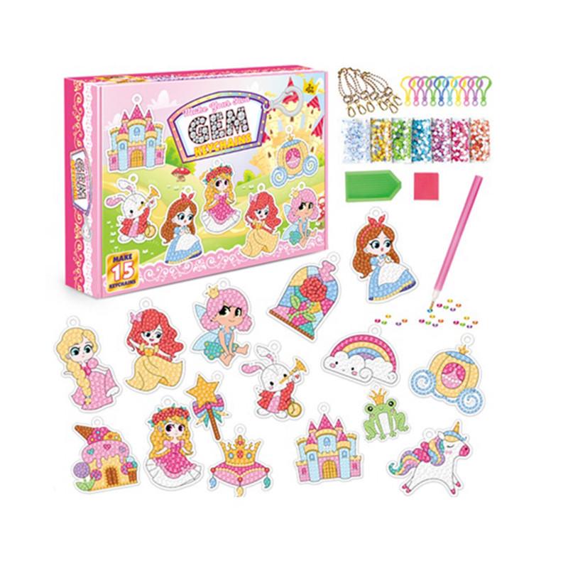 Набір для творчості Алмазна мозаїка Принцеси/тваринки/замок SK8019 брелок 15 шт. (RLT47131)