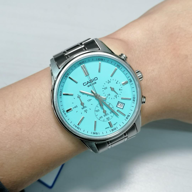 Мужские наручные часы Casio MTP-E515D-2A2 Timeless Collection со стальным корпусом Голубой (2899573729)