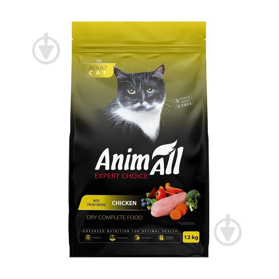 Корм сухой полнорационный AnimAll для кошек с курицей 12 кг (178594)