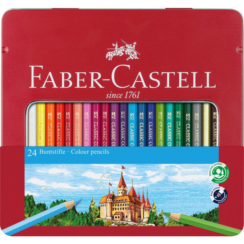 Набор цветных карандашей Faber-Castell металлический пенал 24 цвета (115824)
