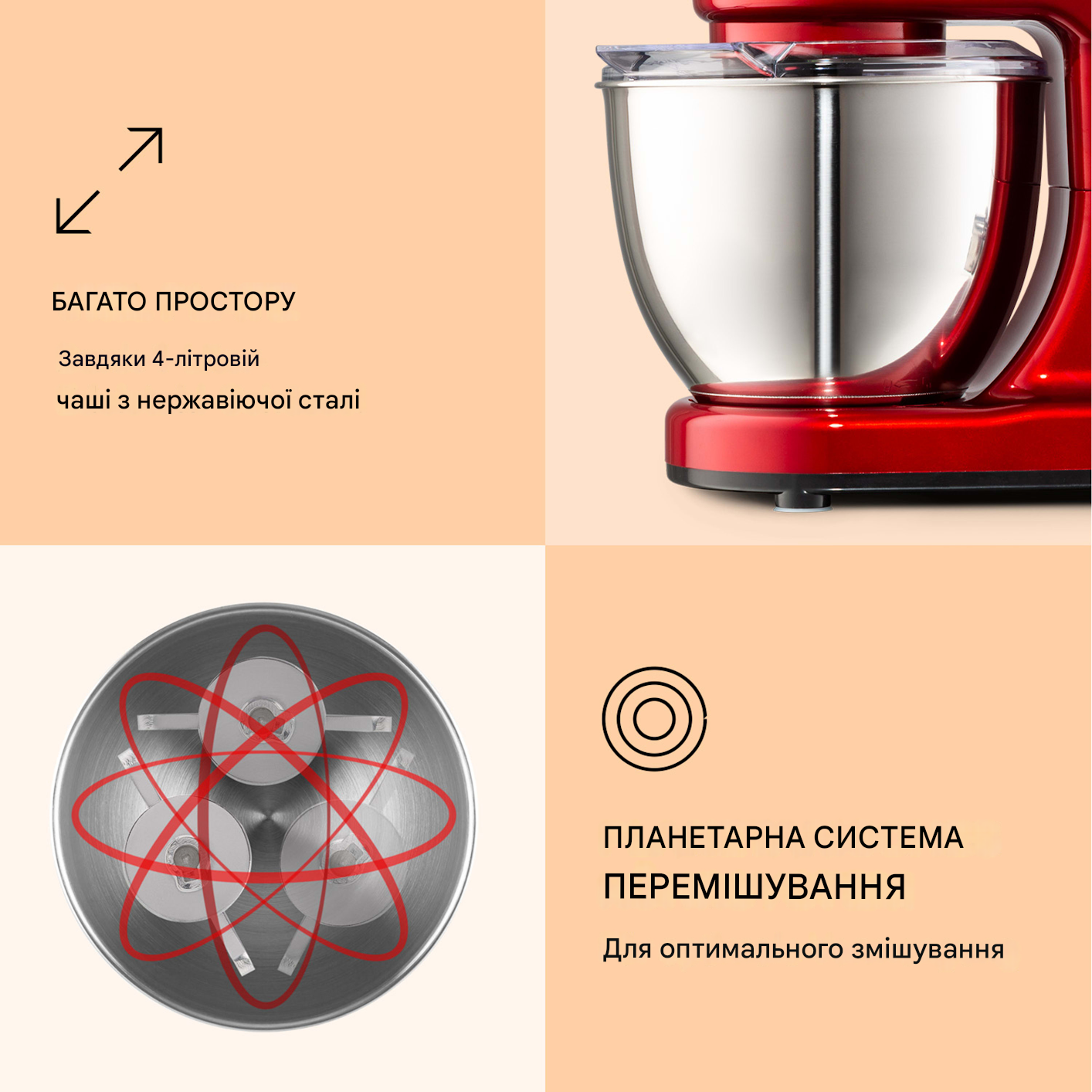 Кухонний комбайн/тістоміс Bella Mini 1200 Вт 4 л Червоний (10037979) - фото 2 Кухонний комбайн/тістоміс Bella Mini 1200 Вт 4 л Червоний (10037979) - фото 2