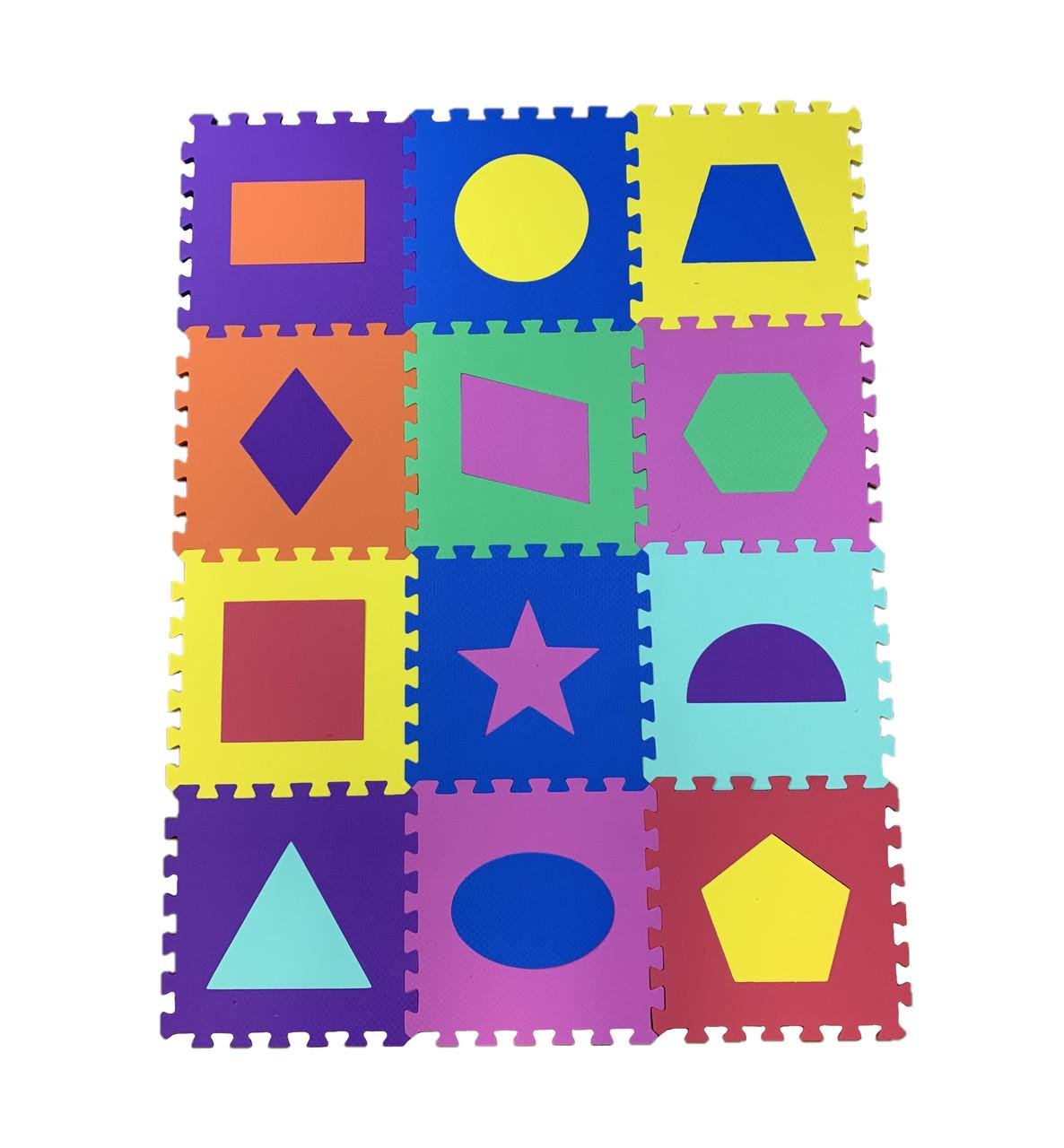 Коврик-пазл Веселая геометрия EVA 108 м2 толщина 10 мм плотность 100 кг/м3 30х30 см набор 12 шт.