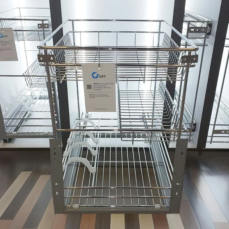 Карго фасад нижнее крепление с доводчиком Giff 3 полки 400 мм Хром (105975) - фото 2 Карго фасад нижнее крепление с доводчиком Giff 3 полки 400 мм Хром (105975) - фото 2