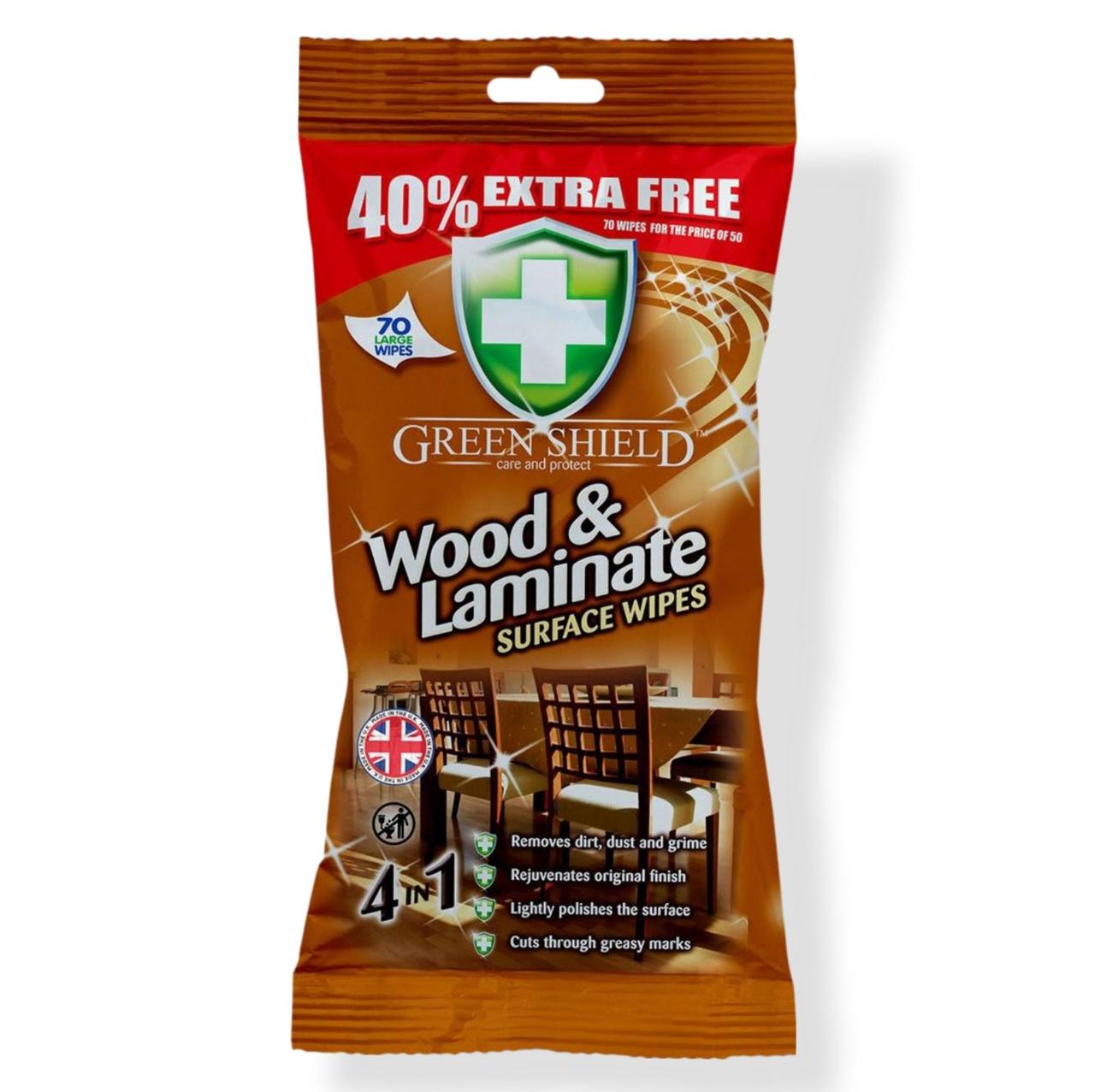 Вологі серветки для дерев'яних поверхонь і ламінату Green Shield 70 шт.