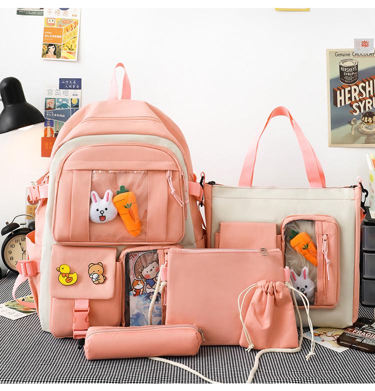 Школьный рюкзак и сумка/косметичка и пенал для девочки Flash 5в1 Розовый (1326621558)