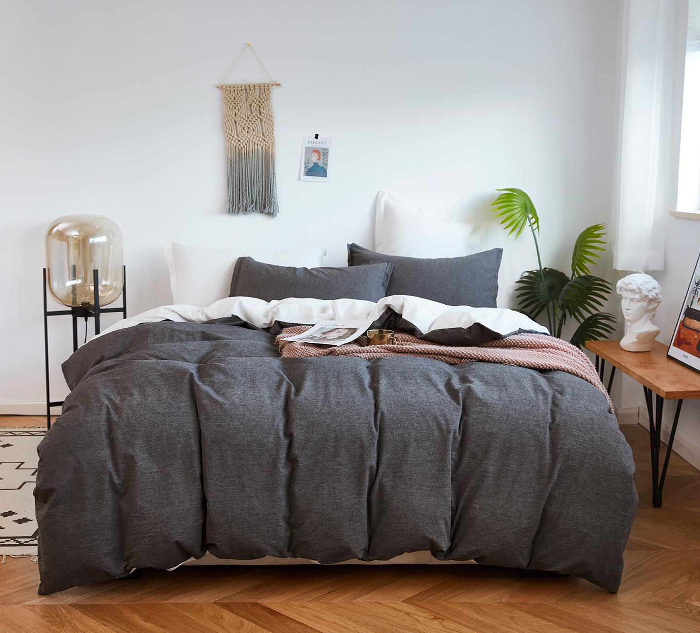 Комплект постільної білизни Love You євро варена бавовна Антрацит/Білий