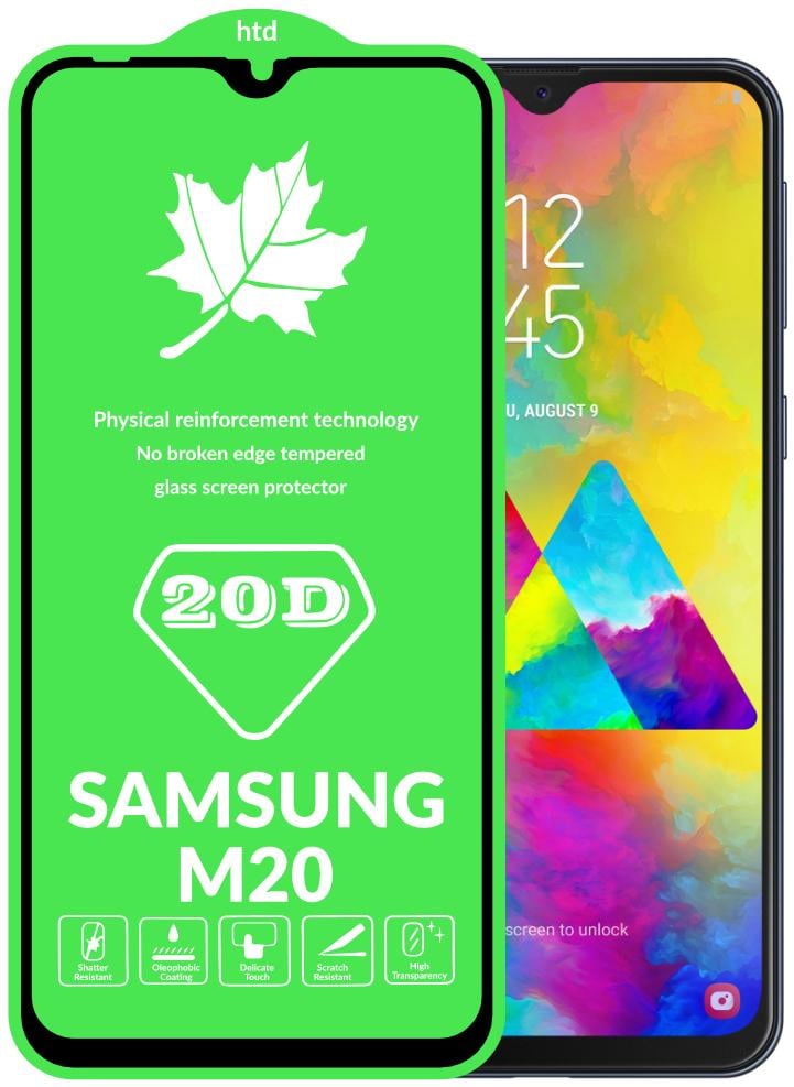 Защитное стекло 20D Glass для Samsung Galaxy M20 M205 большой радиус (15754)