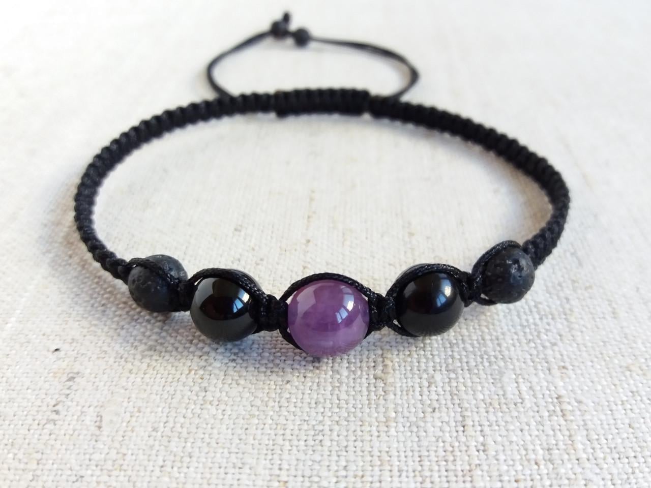 Браслет плетеный Шамбала из Аметиста/Черного турмалина/Лаввы (1888966716) Браслет плетеный Шамбала из Аметиста/Черного турмалина/Лаввы (1888966716)