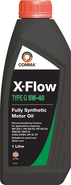 Моторне мастило COMMA X-FLOW TYPE G 5W-40 синтетичне 1 л (XFG1L)